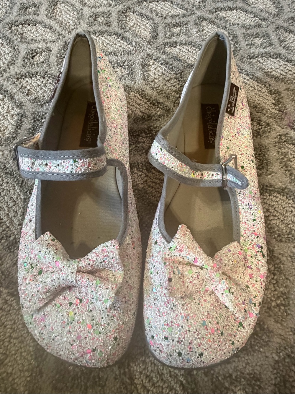Hot Chocolate Design Glitter Mary Janes - White with Pink & Multicolor Speckles